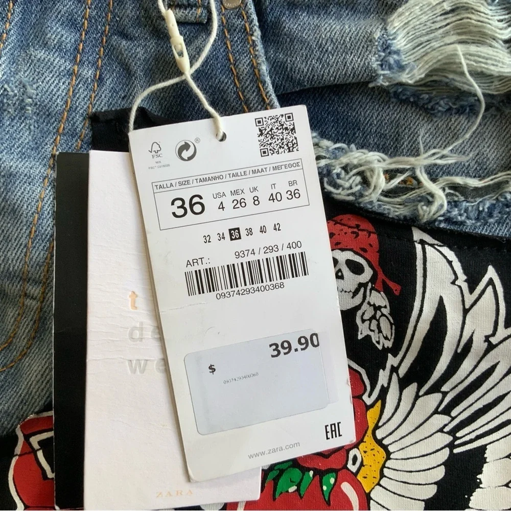 Zara Distressed Blue Jean Shorts with Patch